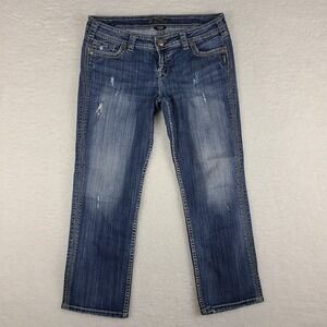 Silver Jeans Womens 31 Blue Twisted Capri Distress Medium Wash‎ Denim